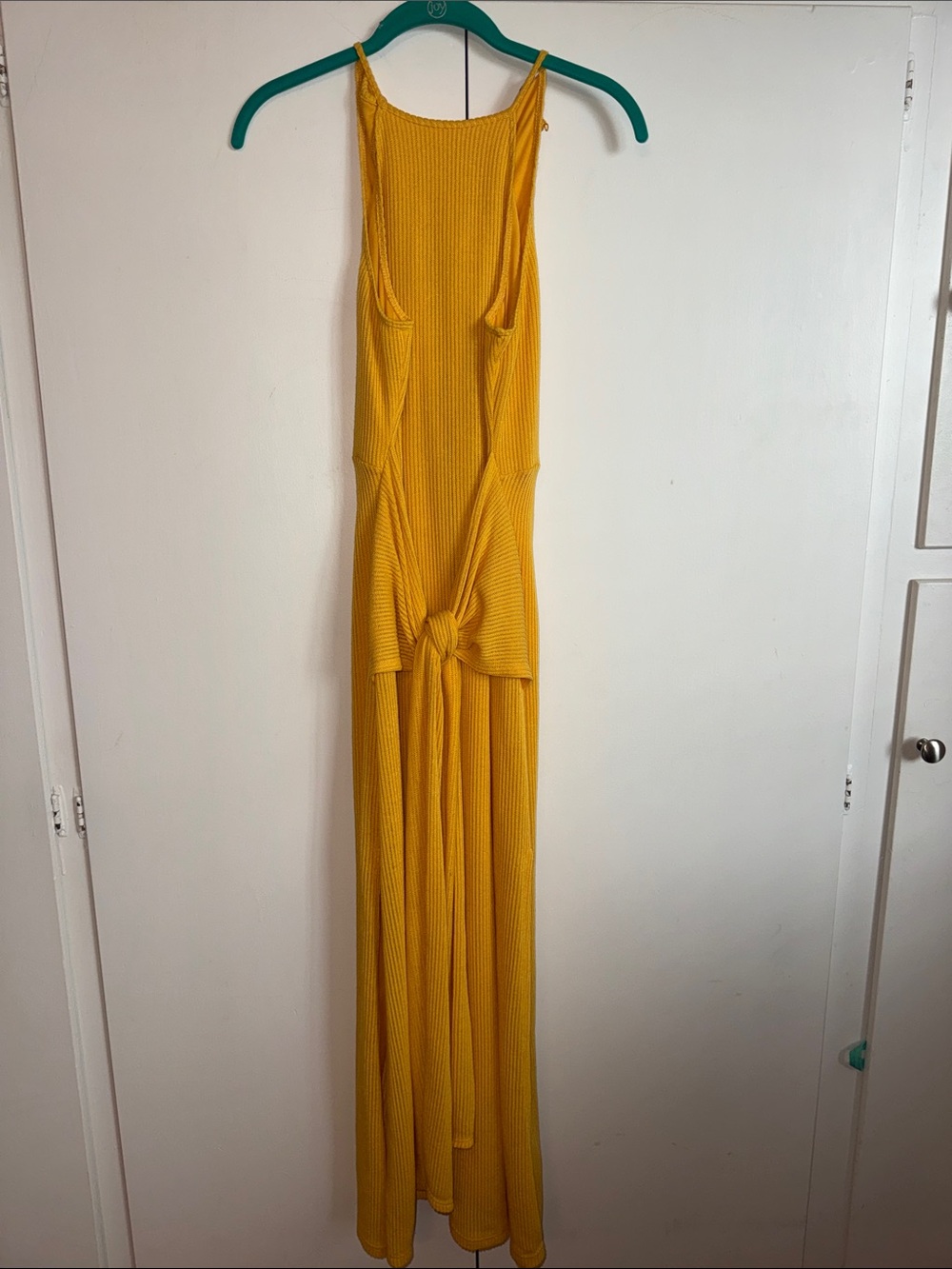 Topshop Mustard Ribbed Maxi Dress with Front Knot
